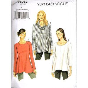 Very Easy Vogue V8952 Misses XS to M Pullover Tunic Top Uncut Sewing Pattern